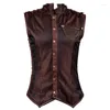 Men's Body Shapers Brown Stripe Medieval Steed Boned Corset Waist Trainer Vest For Men Steampunk Jacket Gothic Clothing Plus Size Vintage