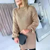 Suéter feminino de malha vestido curto pérola doce mini suéter decoração falsa outono inverno meia gola alta roupa diária