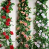 Dekorativa blommor 2,3 m rosa röda konstgjorda murgröna vinstockar hängande krans bröllopsfest väggdekor hem vardagsrum dekoration tillbehör