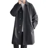 Płaszcze męskie płaszcze płaszcze mody długie wiatrówki mężczyźni solidny kolor pojedynczy piersi luźne swobodne odzież uliczna M5xl 230831