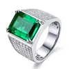 Cluster Ringen Vintage Mannelijke Vierkant Gesimuleerde Emerald Cz Ring 925 Sterling Zilver Engagement Wedding Band Voor Mannen Edelstenen Party Bijou