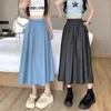 Skirts Maxi Jeans Long Skirt Summer Women 2023 Fashion Vintage Elegant High Waist Pleated Blue Party Denim