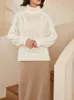 Women's Sweater's Crochet Hollow Out Turtleneck Sweater 100 Wool Solid Color Temperment Autumn Winter Long Sleeve Jumper for Lady 2023 230831