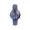 Montres-bracelets Femmes Montres Mode En Vedette Trois Yeux En Acier Inoxydable Tache Dames Montre Étanche Bleu Montre-Bracelet Romatic Girlfriend Cadeau