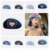 Bérets Denim Cowboy Beret Cap Summer Heart Pattern Blue Bonnet Painter Hat Girl