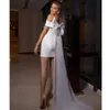 Elegant Satin Bateau Neck Short Mermaid Wedding Dresses Bridal Gowns With Detachable Train Bow Back Arabic Custom Made Robe De Mariee 2024 328 328
