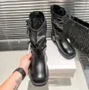 مصمم أحذية النساء العتيقة Western Long Boots Luxury Leather Leather Buckle Poots Boots Brown Leather Riker Boot Round Toe Tee Heel Martin Boots