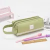 Jouets d'apprentissage Étui à stylos mignon Sac de papeterie pour enfant Trousse à crayons en toile portable Sac de rangement pour fournitures scolaires Sac à crayons double couche Sac à stylos pour étudiants