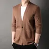 Chandails pour hommes un bouton tricoté Cardigan jeune texturé mode rayure poche 230830