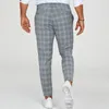 Homens sleepwear primavera moda xadrez impresso lápis calças para homens vintage meados de cintura botão calças masculino verão casual calça longa streetwear