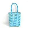 Evening Bags Plastic Thin Woven Rectangular Portable Small Bag Contrasting Color Handbag Shopping Po Summer Women's