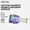 Ski Goggles VECTOR Magnetic with QuickChange Lens and Case Set 100 UV400 Protection Antifog Snowboard for Men Women 230830