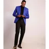 Мужские костюмы Мужской костюм для мужчин Свадебный королевский синий жаккардовые черные брюки Современный мужской костюм Элегантные платья Жених Роскошный пиджак 2