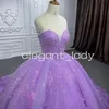 Sparkly Lilac Lavender Princess Quinceanera Dresses Sweetheart Gillter Pearls Pärled Butterfly Corset Vestidos de Fiesta Largos