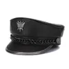 Berets Neuheit Winter Herren Echtes Leder Hut Männlich Flache Top Abzeichen Lokomotive Retro Militärische Kappen Studenten Punk Kortikale Kette Gorra y230830