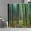 Rideaux de douche Moderne 3D impression forêt paysage naturel rideau de douche plante verte arbre paysage rideau de bain avec pour salle de bain paysage R230831