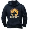 Herren Hoodies Vintage Cowboy Muster Hoodie Übergroßes Sweatshirt für Männer Casual Street Herrenbekleidung Tops Männlicher klassischer Stil Pullover