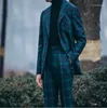 Costumes pour hommes Costume Homme britannique hommes coton revers marié Plaid Tuxedos pièces sur mesure Costume d'affaires de mariage