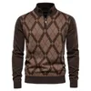 Mens suéteres chegada metade zíper pulôver engrossado de alta qualidade outono inverno diamante xadrez estilo britânico roupas masculinas 230830