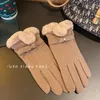 Suede Gloves Autumn and Winter New Special Designed for Women with Velvet Thowdred Warm Five-Finger Gloves Cold Trend Gloves