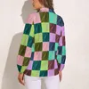 Damesblouses Kleurrijke Colorblock-blouse Dambord Grappig aangepast vrouwelijk Street Fashion-shirt met lange mouwen Lente Oversize Top