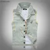 2020 New Stylish Cool Mens Light Blue Denim Vest Washed Vintage Ripped Distressed Waistcoat Sleeveless Jeans Jacket For Men HKD230831