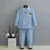 Garnitury Korea Boys Pography Suit Dzieci Suknia ślubna Dzieci sceniczna spektakl Blazer Suit Baby Birthday Formal Ceremony Costume 230830