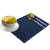 Table Mats Navy Blue Long Wave Pattern Kitchen Dining Decor Accessories 4/6pcs Placemat Heat Resistant Linen Tableware Pads