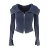 Damessweater Tribeca Off-shoulder gebreide trui met lange mouwen en rits Crop TOP-vest 230831