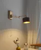 Wandlamp LED Japans Zwart Walnoot Lange Paal Licht Slaapkamer Nachtkastje Nordic El Schakelaar Roterende Decoratie
