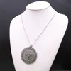 Pendant Necklaces 1pc Silver Plated Large Mandala Flower Pattern Charm Bohemian Style Metal Round Tag Necklace DIY Vintage Jewelry Crafts Gift 230831