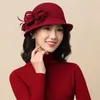 Breite Krempe Hüte Eimer Lady Chic Blume Asymmetrische Cloche Cap Frauen 100 Wollfilz Fedora 230830