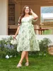 Sukienki w dużych rozmiarach Zielone kwiatowe letnie kobiety Długie kobiety swobodne duże sukienki Bandaż podszewka Maxi Chifon na 2023