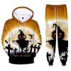 Herrspåriga Halloween Hoodies tröja Set pojkar och flickor gåvor Fall/vintermode kostym fleece pumpa tryck pullover hoodie 2-stycken kläder 230831