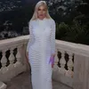 Casual Dresses Znaiml Elegante dehnbare Party Club gestreifte Strick Langarm Bodycon Maxi für Frauen Herbst Sexy Geburtstag Prom Outfits