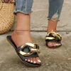 Chinelos Roma Chain Mulheres Flats Sapatos Sandálias Slingbacks 2023 Verão Luxo Open Toe Flip Flops Slides Chaussure Femme
