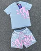 Мужская футболка уличная одежда Synaworld Y2K 2 Piece Set Harajuku Hip Hop Письмо негабаритные шорты Thik Men Men Women 811