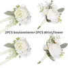 Decorative Flowers 4 Pcs Peony Wrist Flower Corsages Bride Bracelet Men Boutonnieres Set For Wedding Mother Of And Groom