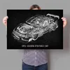 Abstract Car Parts Blueprint Poster Car Engine Motor Canvas Painting Print Wall Art Posters Vintage Living Boys Bedroom Home Decoration Wall Picture No Frame Wo6