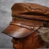 Bérets Casquette de marin en cuir véritable Moto Style pêcheur en détresse unisexe chapeau haut plat 230830
