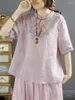 YCMYUNYAN – chemisiers brodés pour femmes, chemises amples à manches courtes, col rond, vêtements d'été en coton et lin, Style chinois
