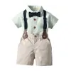 Topp och topp småbarn baby pojke kläder set gentleman kort hylsa skjorta+suspender shorts 2st.