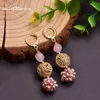 Hoop Huggie GLSEEVO Fresh Water Pink Baroque Pearl Dangle Flower Earrings For Women Girls Daughter Cute Jewellery Birthday Party GE0961B 230831