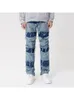 Men's Jeans Washed Damaged Patchwork Inner Side Zip Up Jeans Men's High Street Y2k Jean Baggy Hip Hop Contrast Color Straight Vintage Jeans 230830