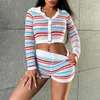 Women's Tracksuits Young Ladies Autumn Long Sleeve Lapel Single-breasted Fashion Temperament Tight Striped -selling Shorts Suit.