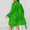 Vêtements de nuit pour femmes - Robe de pyjama en mousse abstraite - Imprimé plante verte - Manches longues - Rétro - Col en V - Peignoir confortable - Motif d'automne