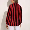 Женские блузки вертикальная полосатая блузка Женщины красные и черные полосы уличная одежда свободная элегантная рубашка с длинными рукавами