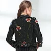 Mulheres de couro feminino floral impressão bordado falso macio jaqueta casaco turn-down colarinho feminino casual plutônio motocicleta preto punk outerwear