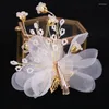 Hair Clips White Flower Yarn Tiara Pins Pearls Headpiece Hairgrips Er Women Jewelry Wedding Bridal Accessories