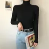 Kvinnors blusar Autumn Winter Fashion Design Turtleneck tröja Kvinnor Office-Lady Elastic Sticked Jumper Casual Solid Female Basic Tops